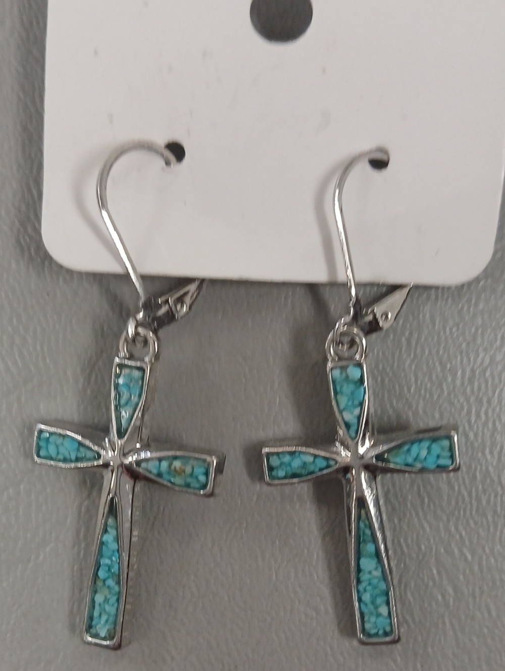 Silver Turquoise Cross Drop Earrings - Women Jewelry